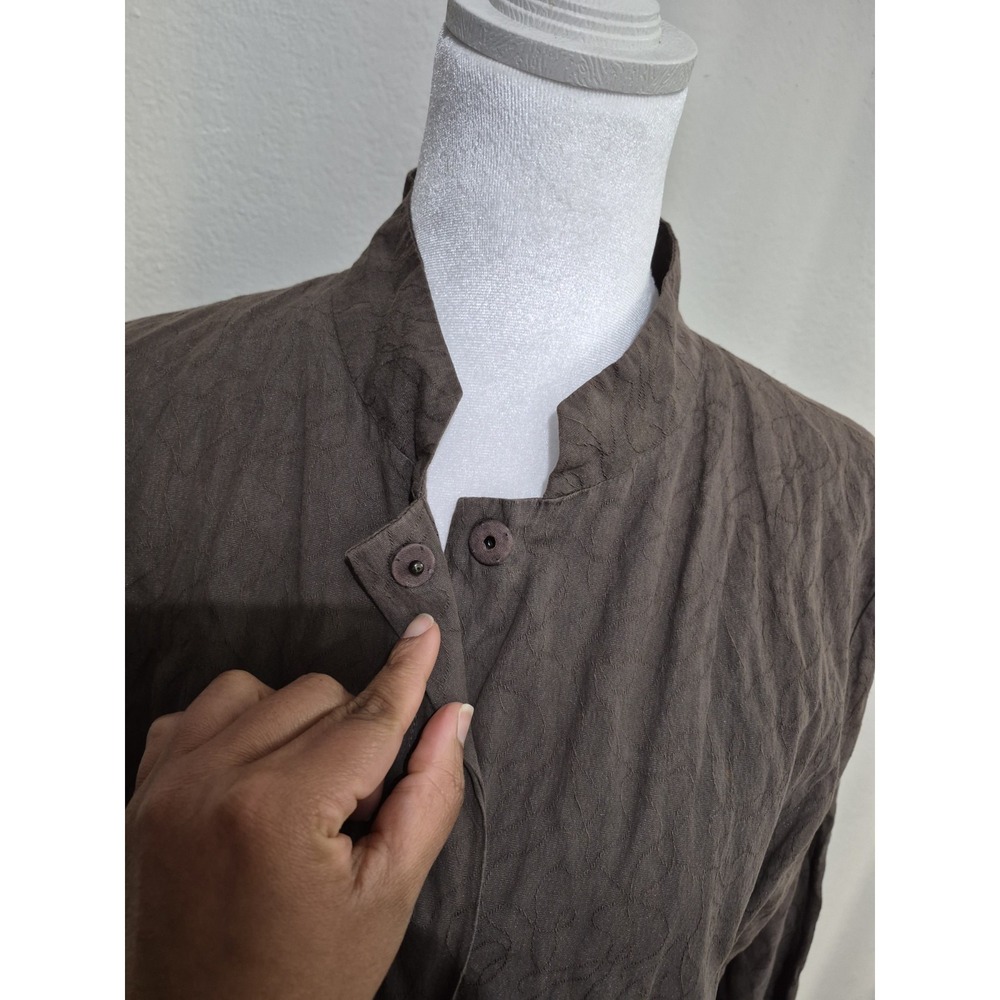 Eileen Fisher Womens Jacket Medium Brown Crinkle Snap Buttons‎ Pockets Long - Picture 12 of 16